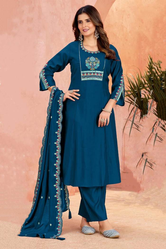 Peacock Color Casual Wear Designer Kurti Set