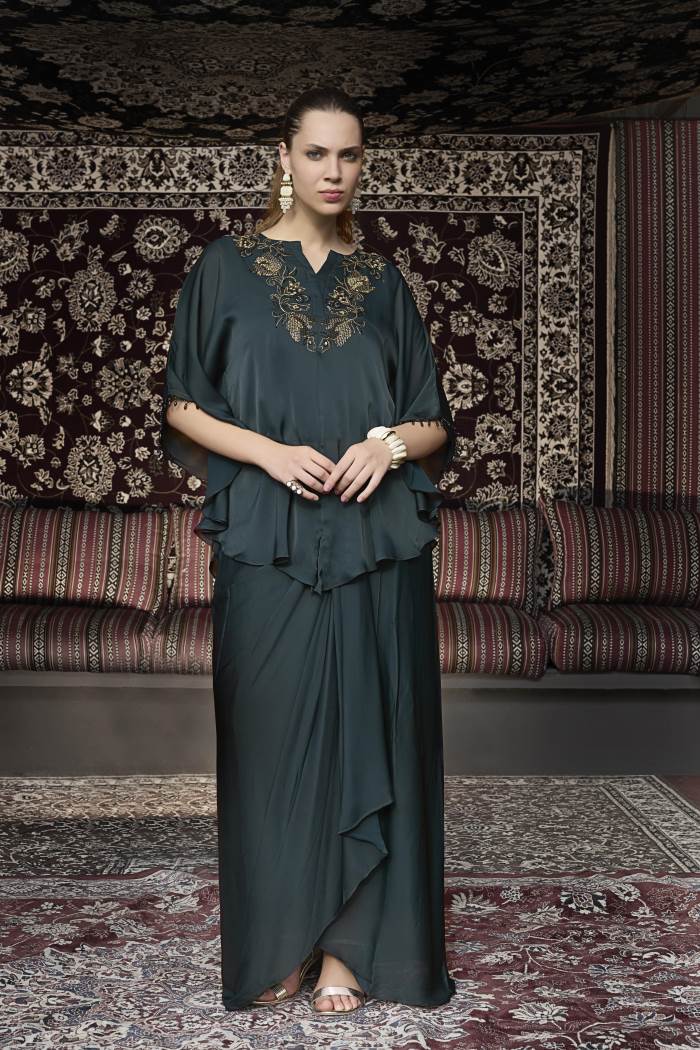 Green Colour Party Wear Designer Top With Skirt 