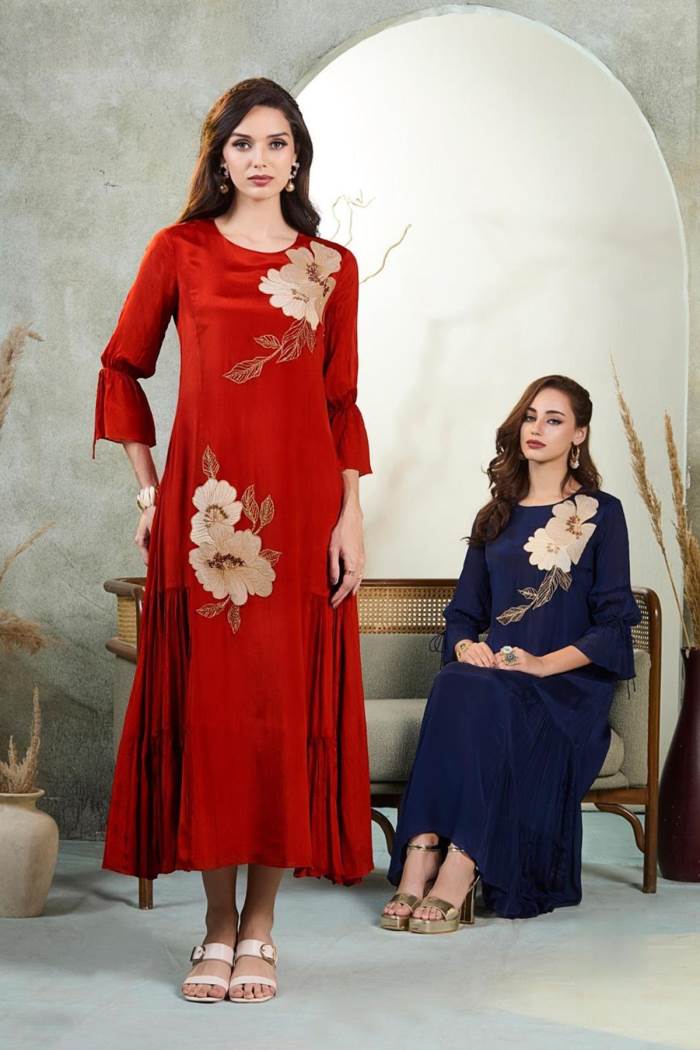 Rust Color Casual Wear Gown Kurti