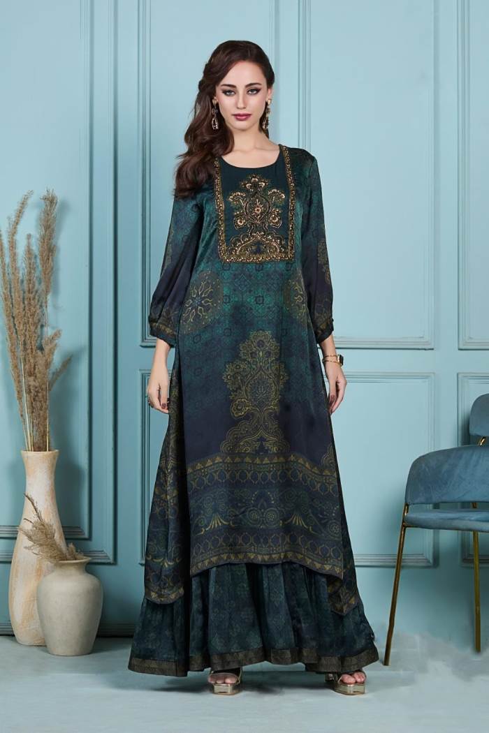 Green Color Casual Wear Designer Gown Kurti