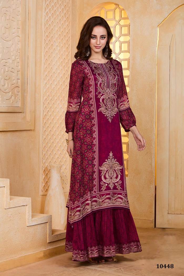 Wine Color Casual Wear Designer Gown Kurti