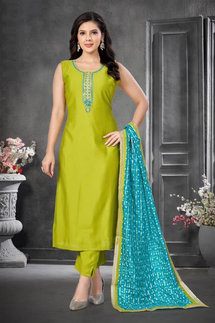 Green Color Party Wear Designer Straight Long Suit