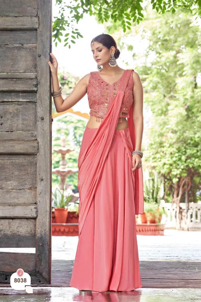 Peach Color Party Wear Designer Saree Choli