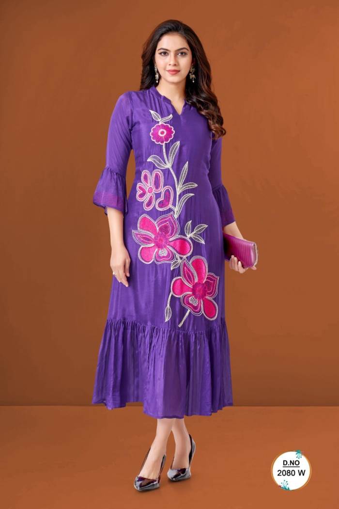 Purple Color Casual Collection Silk Gown Kurti