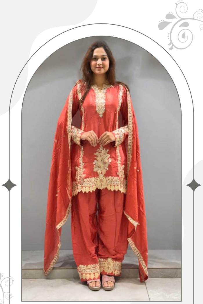 Rust Color Party Wear Designer Indo-Western Suit