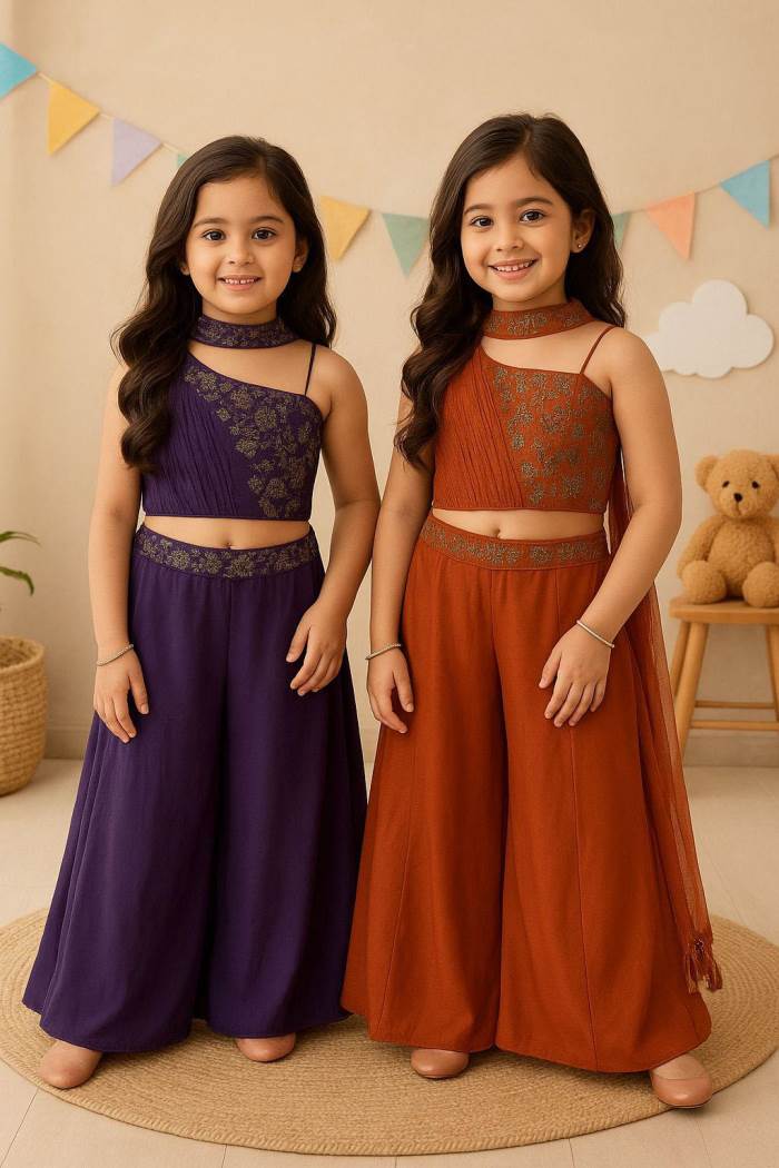 Rust Color Party Wear Designer Plazo Suit