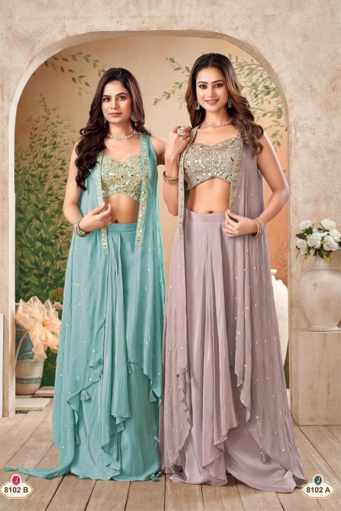 Onion Color Party Wear Designer Indo-Western Plazo with Koti