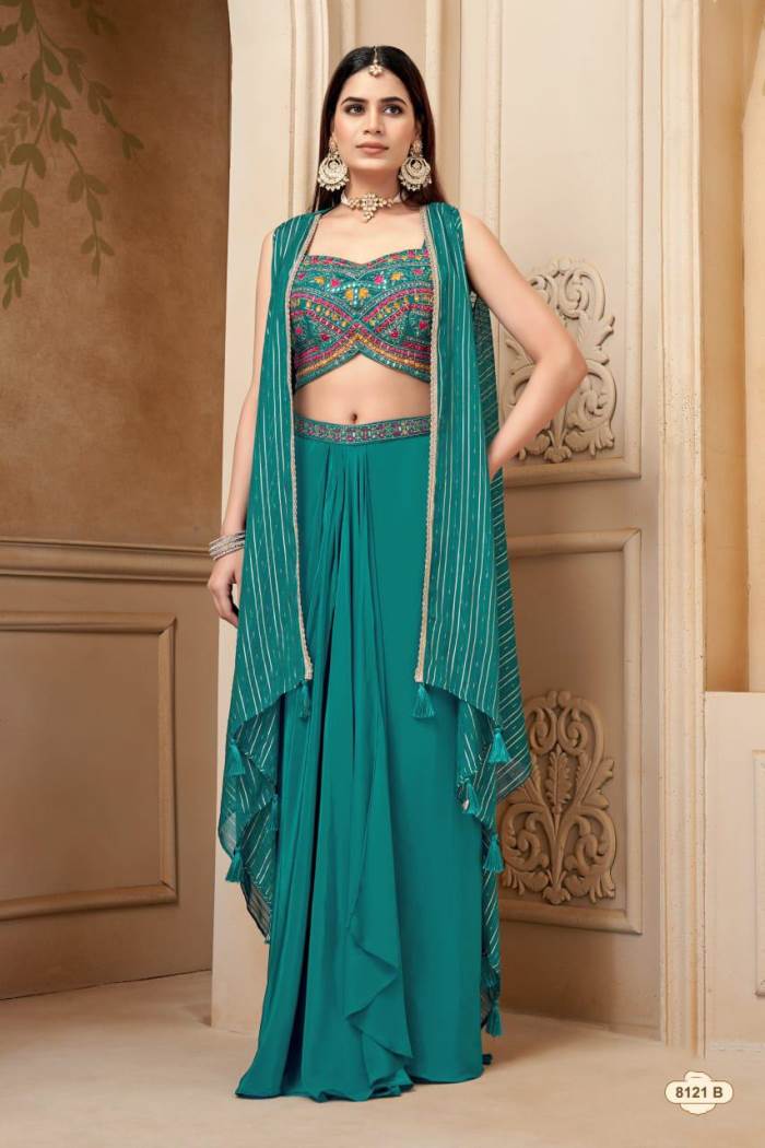 Rama Color Party Wear Designer Indo-Western With Shrug