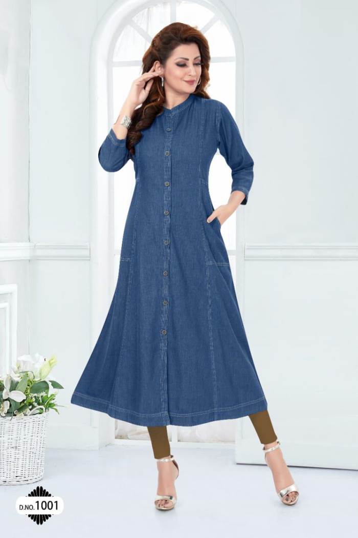 Denim Blue Color Designer Gown Kurti