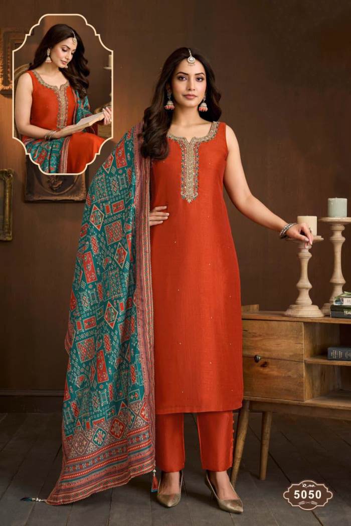 Rust Colour Designer Party Wear Straight Long Suit