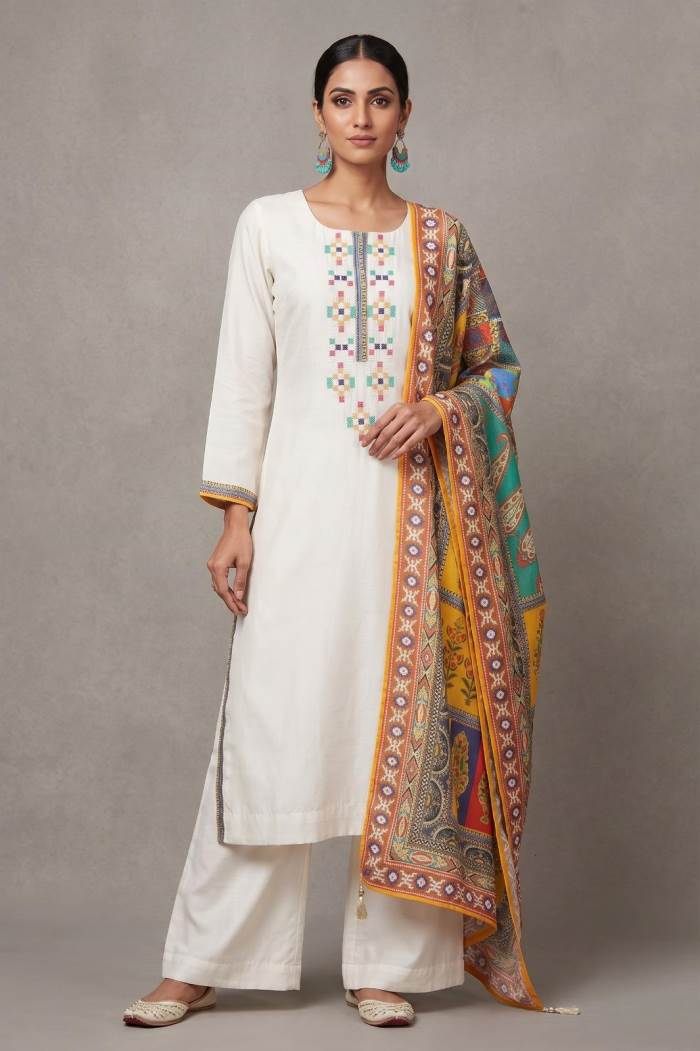 Cream Colour Casual Collection Kurti Set With Designer Printed Dupatta