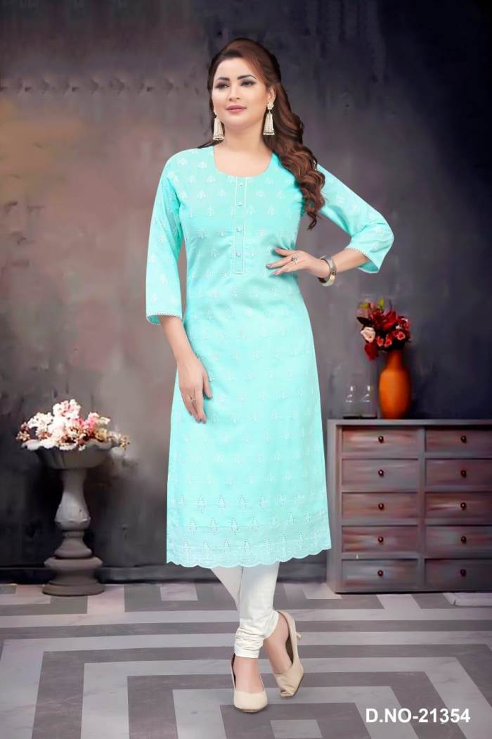 Sky Color Casual Wear Straight Kurti