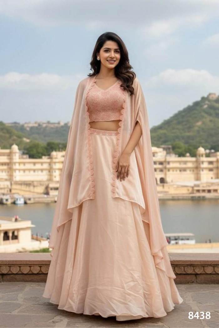 Bace Color Party Wear Designer Lehenga Choli with Long Koti