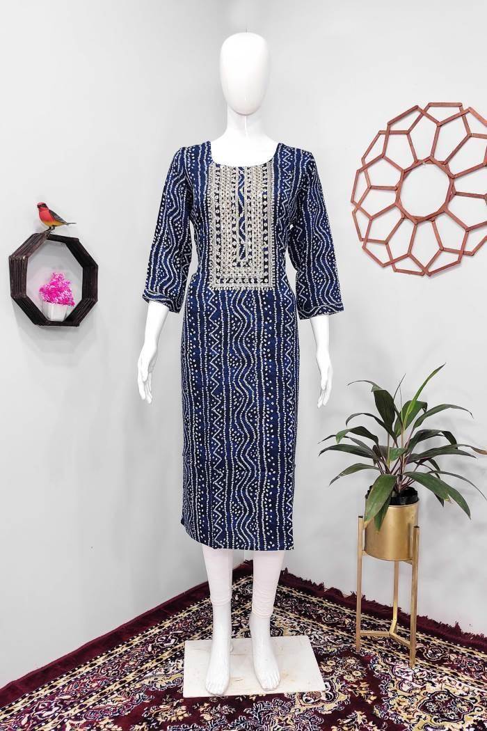 Navy Color Casual Wear Straight Kurti