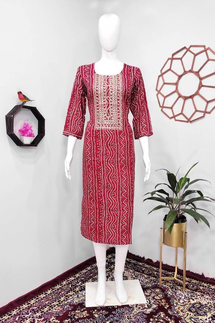 Red Color Casual Wear Straight Kurti