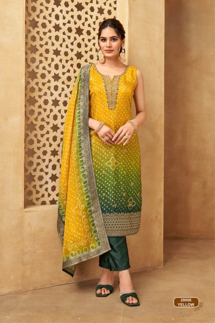 Mustard Color Traditional Bandhni Dress with Dupatta