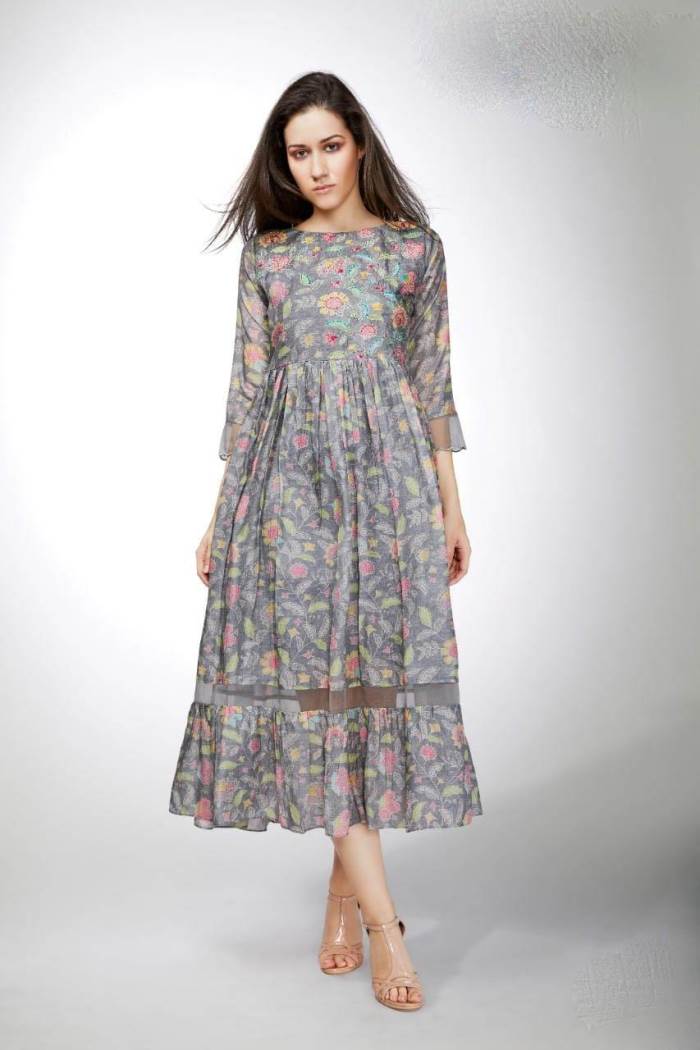 Grey Color Casual Wear Gown Kurti