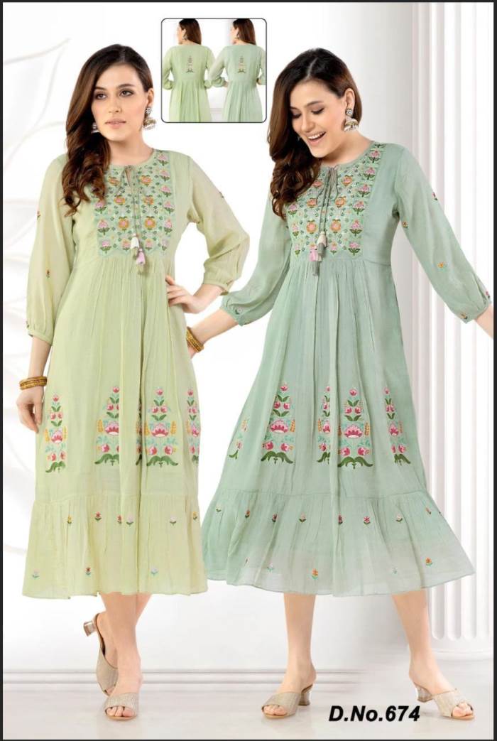 Sea Green Color Party Wear Designer Gown Kurti