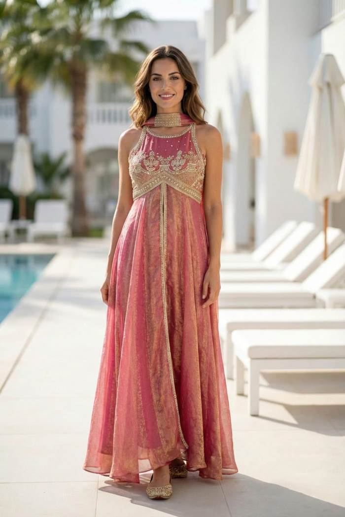 Gajari Color Party Wear Designer Indo-Western Plazo Suit