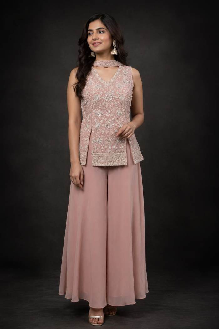 Peach Colour Designer Party Wear Indo-Western Suit
