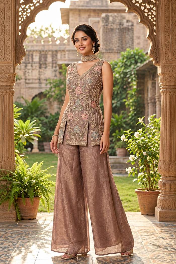 Purple Colour Designer Party Wear Indo-Western Suit