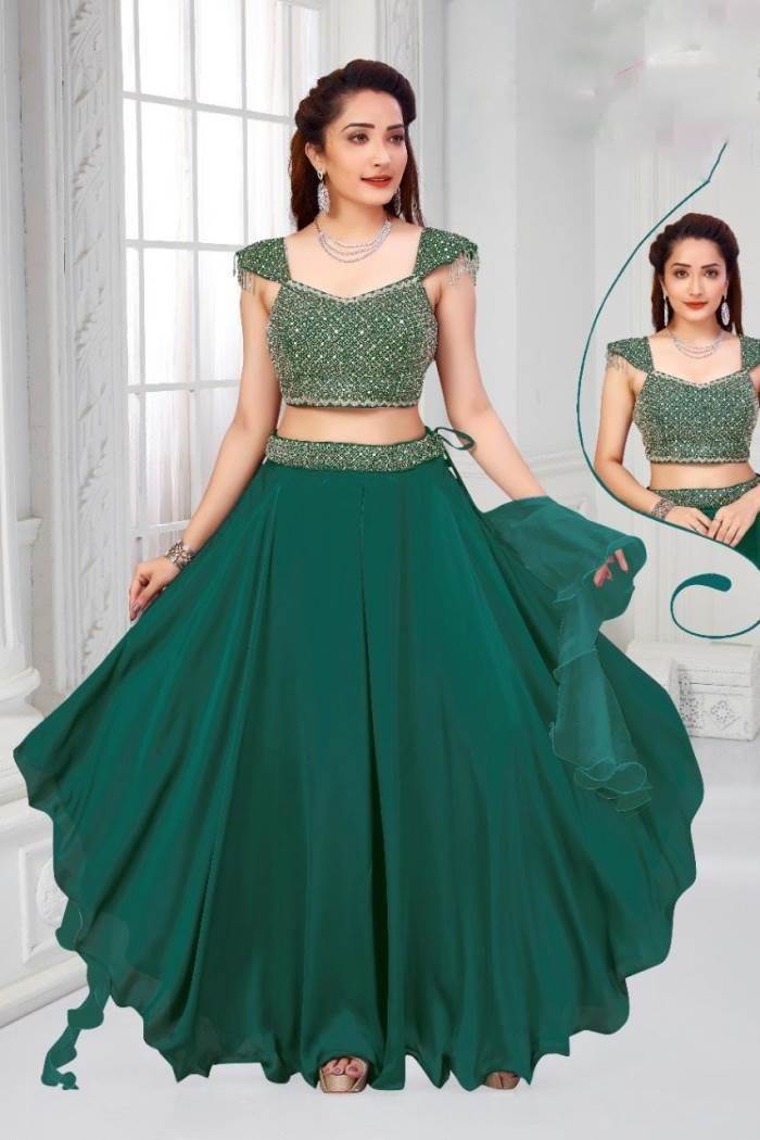 Green Color Party Wear Designer Indo-Western Plaazo With Choli
