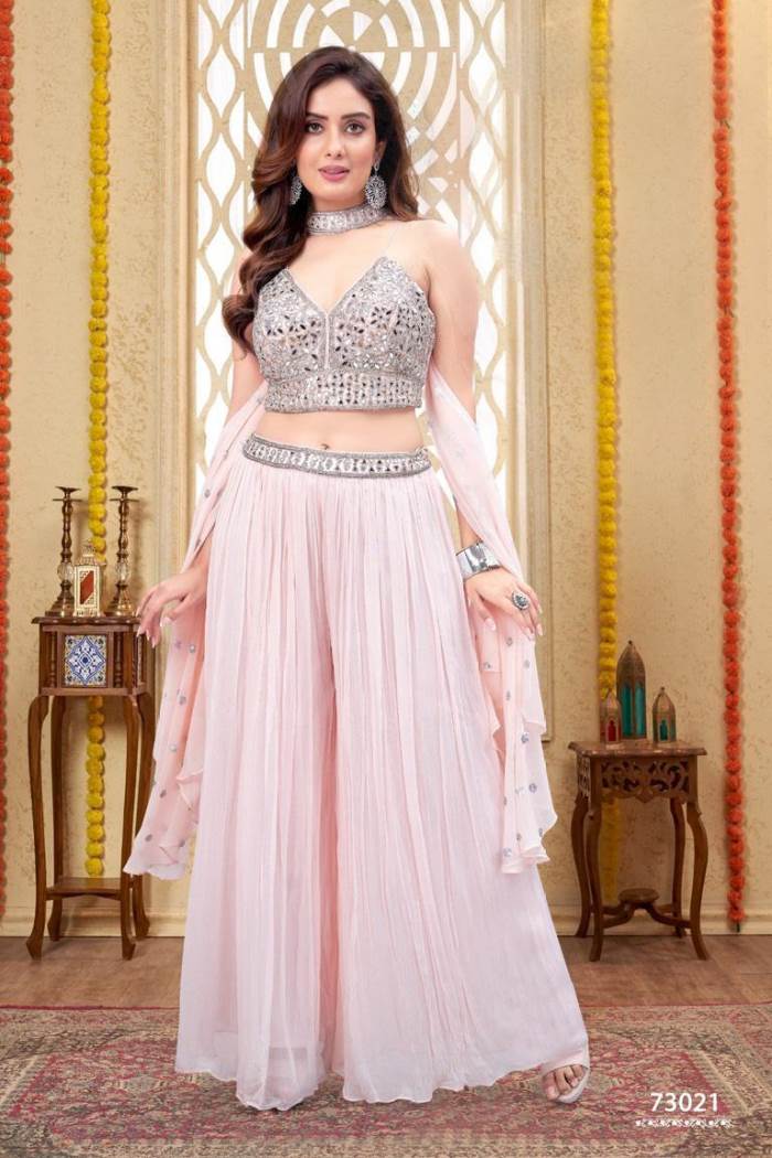 Pink Color Party Wear Designer Indo-Western Plaazo Choli