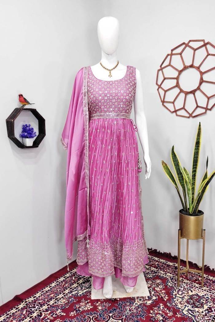 Pink Color Party Wear Designer Indo-Western Plazo Suit