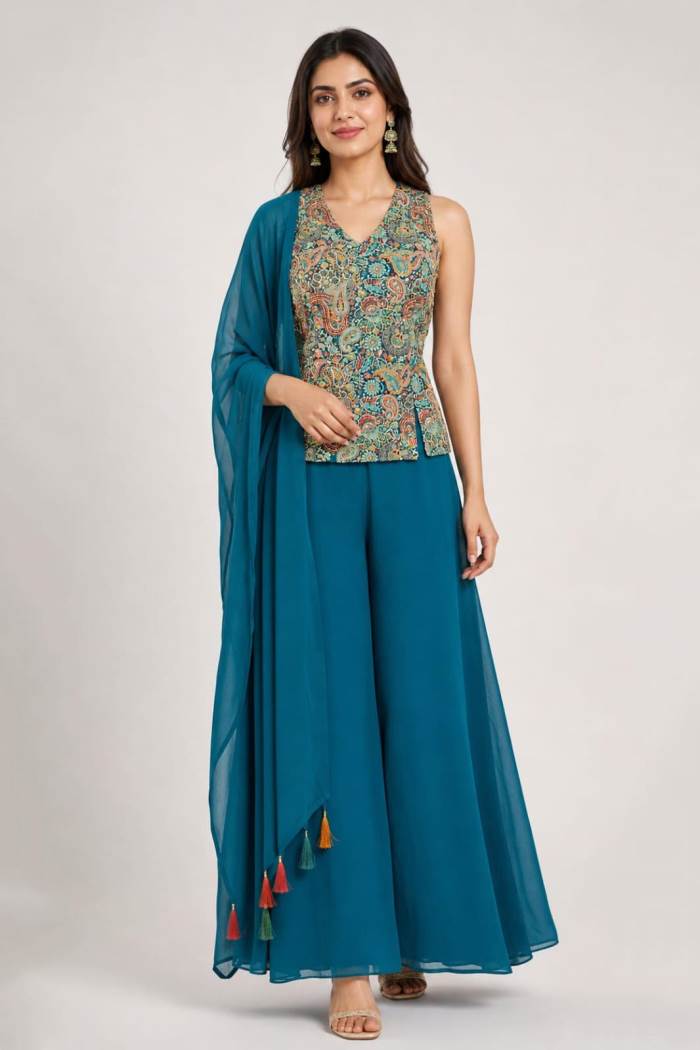 Rama Colour Party Wear Designer Indo-Western Plazo Suit