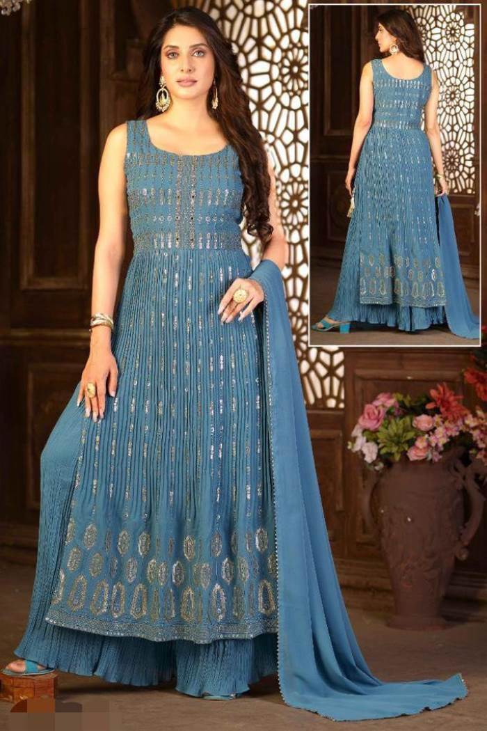 Blue Color Party Wear Designer Indo Western