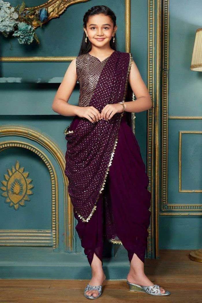 Wine Color Party Wear Designer Dhoti Suit