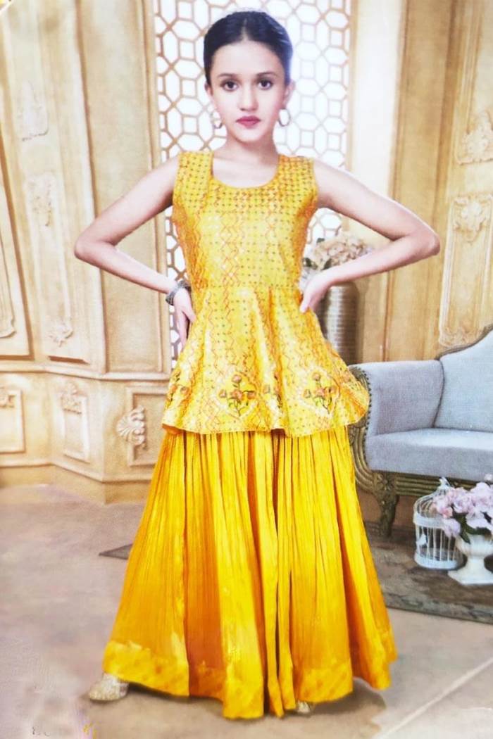 Gold Color Party Wear Designer Plaazo Suit