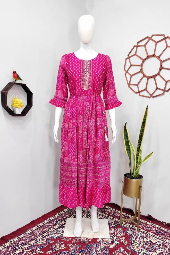 Rani Color Party Wear Designer Gown Kurti