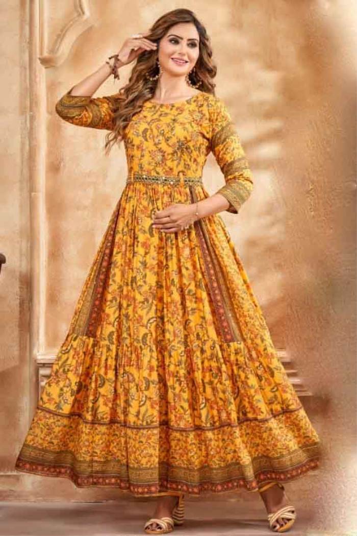 Yellow Color Party Wear Designer Gown Kurti