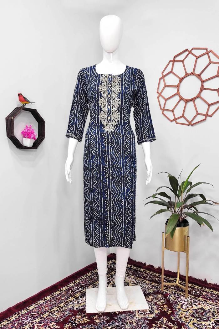 Navy Color Casual Wear Straight Kurti