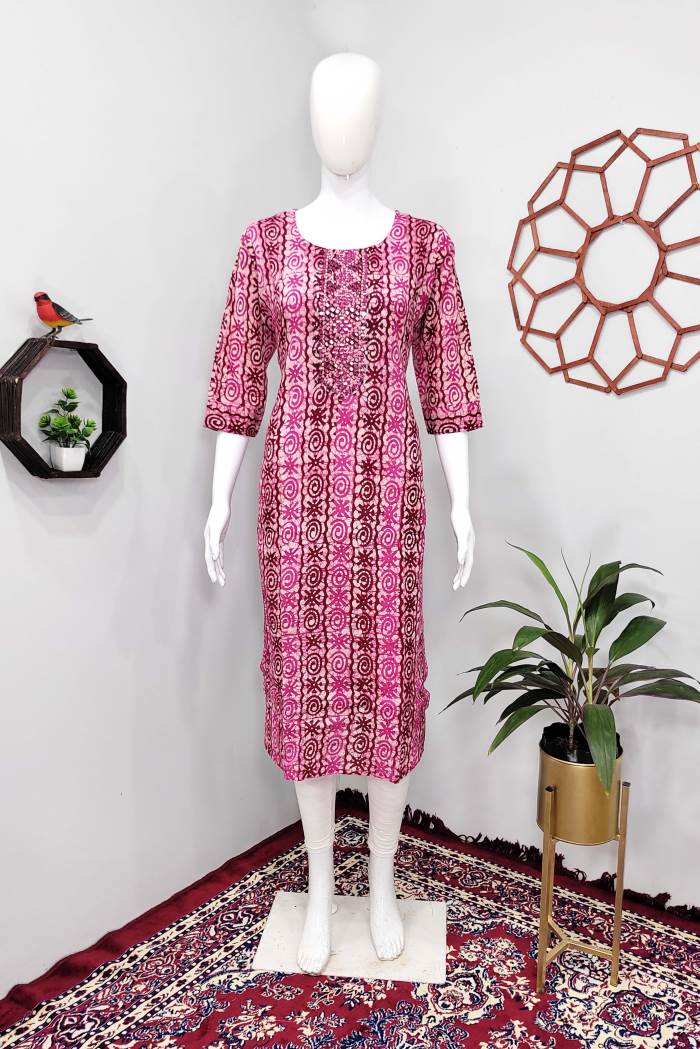 Pink Color Casual Wear Straight Kurti