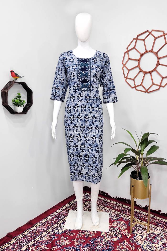 Blue Color Casual Wear Straight Kurti