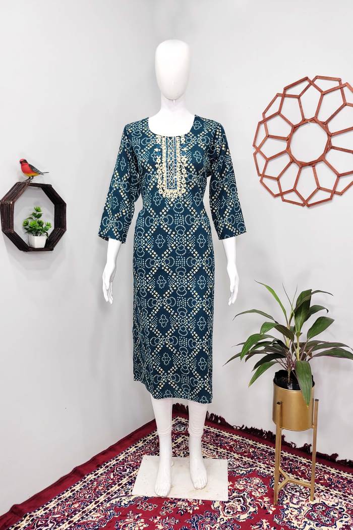 Rama Color Casual Wear Straight Kurti