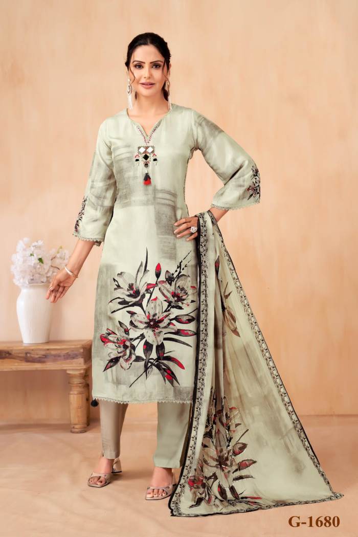 Cream Color Casual Wear Designer Kurti Pent