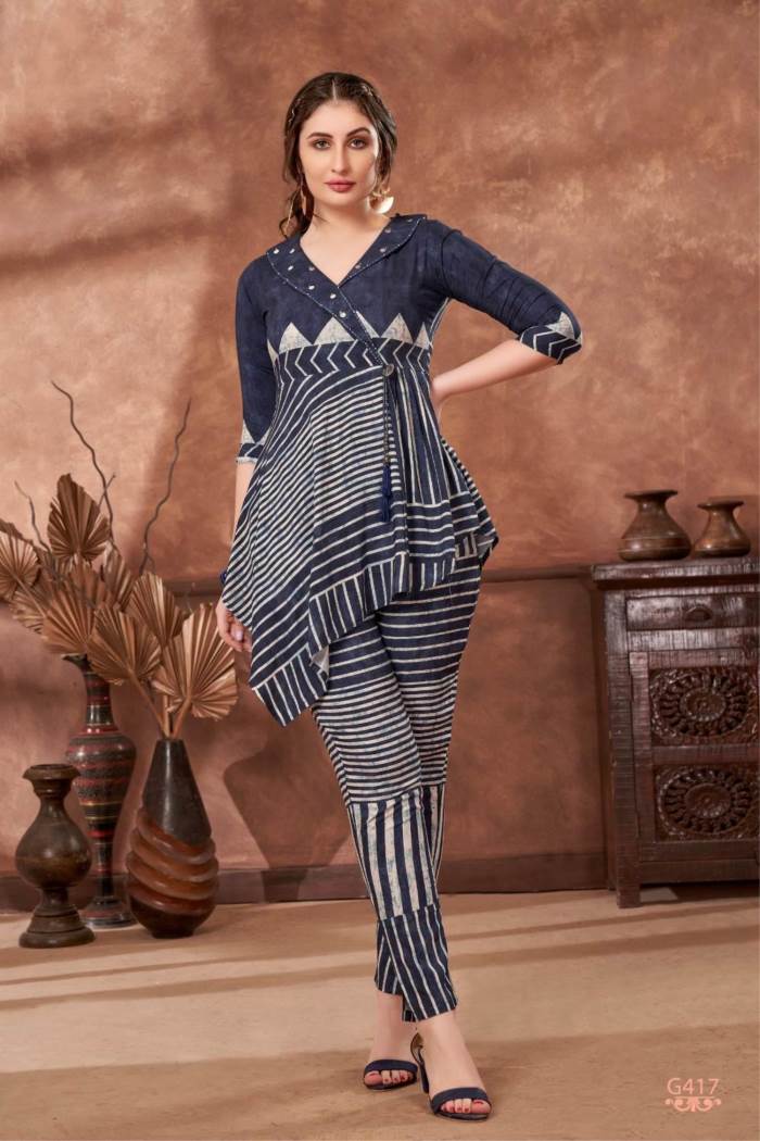 Blue Color Casual Wear Designer Straight Long Suit