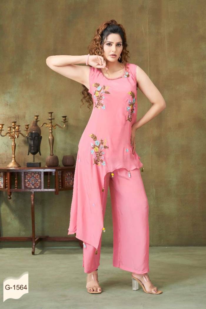 Peach Color Party Wear Designer Plazo with Top