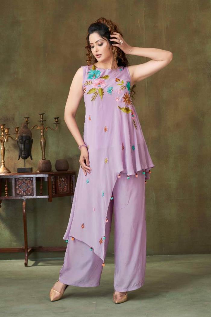 Purple Color Party Wear Designer Plazo with Top