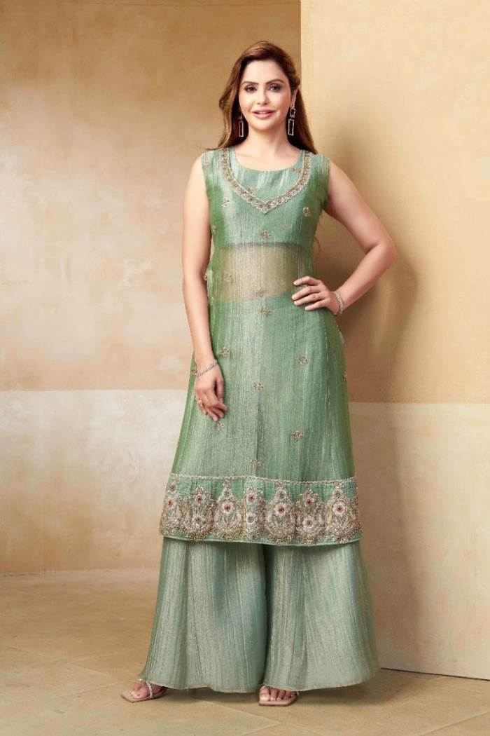 Green Colour Designer Party Wear Indo-Western Suit