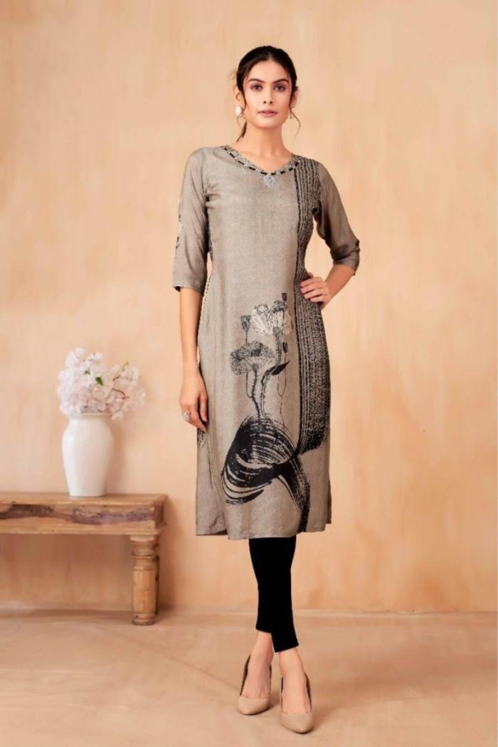 Grey Color Casual Collection Straight Kurti