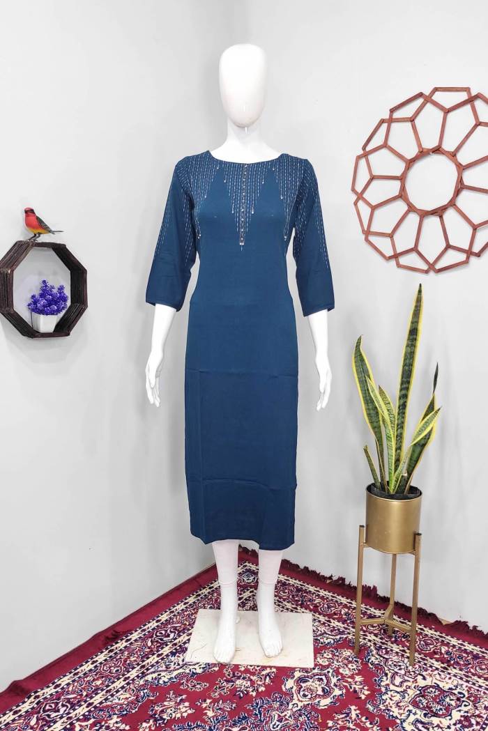 Blue Color Casual Wear Designer Straight Kurti