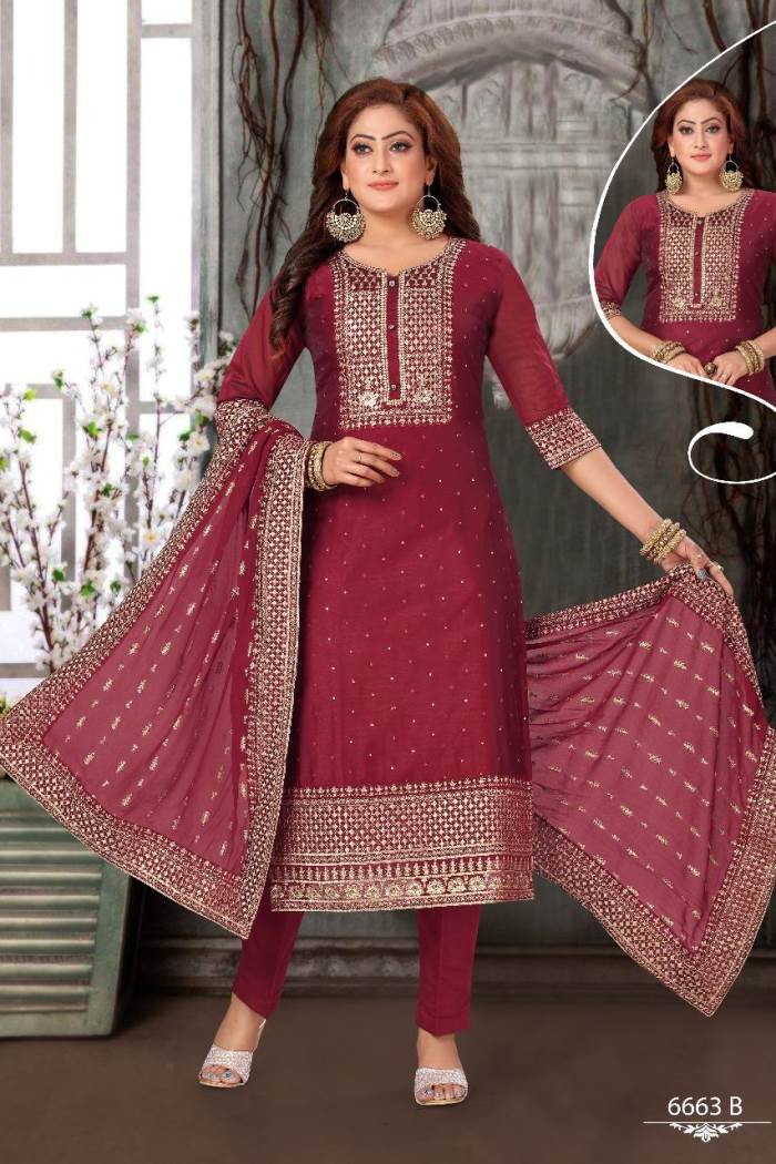 Maroon Color Party Wear Straight Long Suit
