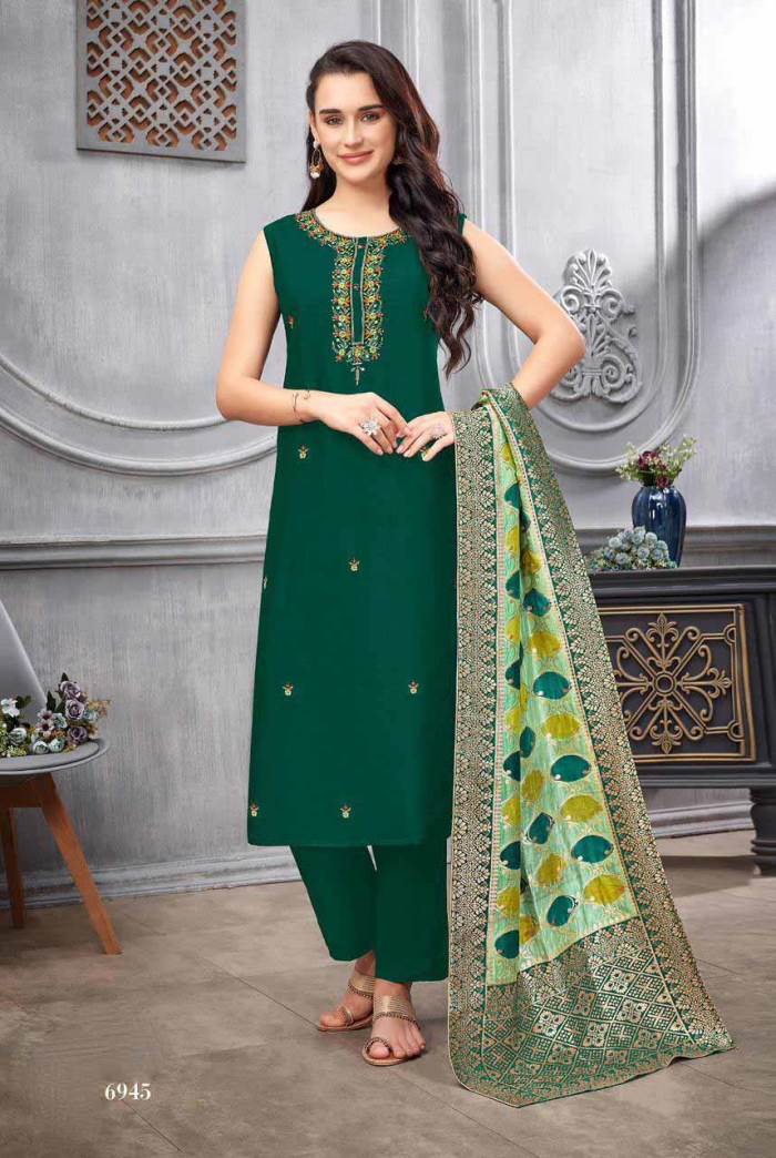 Green Color  Party Wear Designer Straight Long Suit