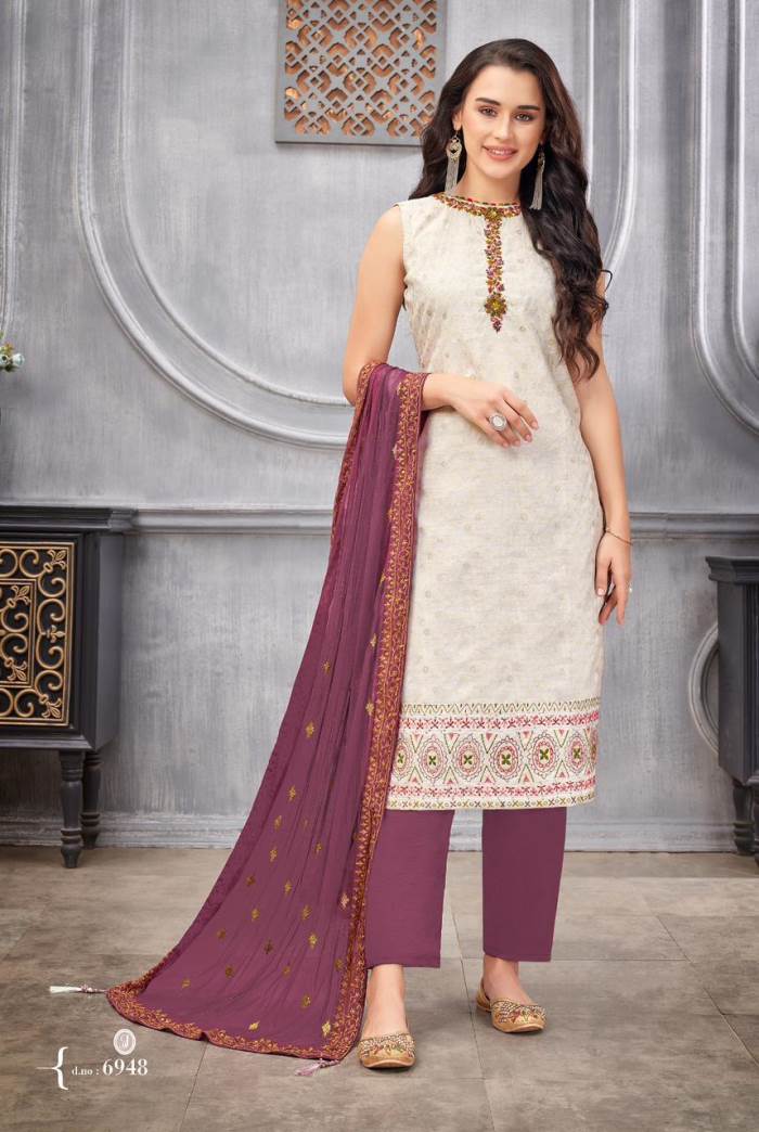 Cream Color Party Wear Designer Straight Long Suit