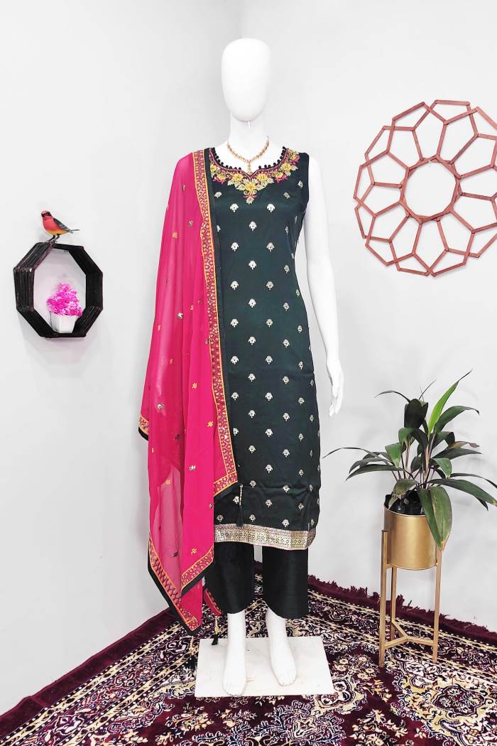 Green Color Party Wear Designer Straight Long Suit
