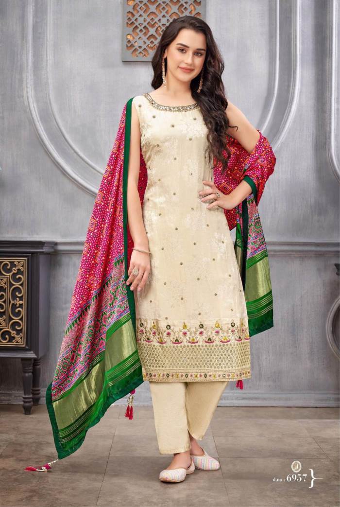 Cream Color Party Wear Designer Straiht Long Suit